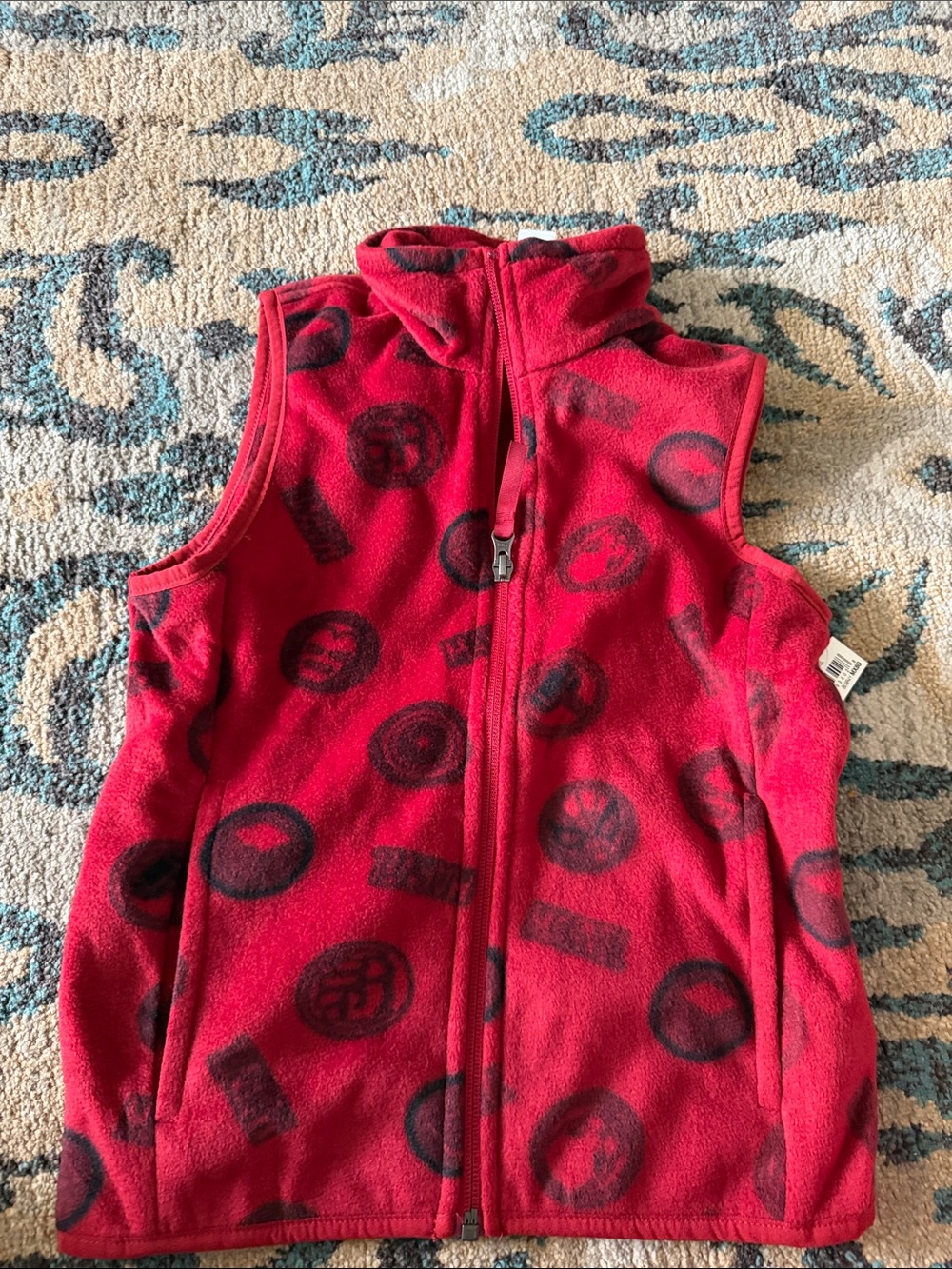 Marvel Red Fleece Vest with Dark Print Logos